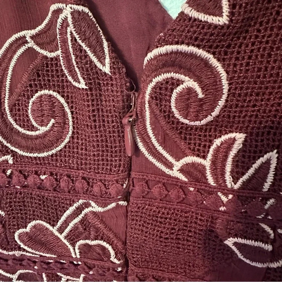Anthropologie Moulinette Soeurs Ariana Lace Embroidered Sheath Dress Burgundy 0 - Picture 5 of 13
